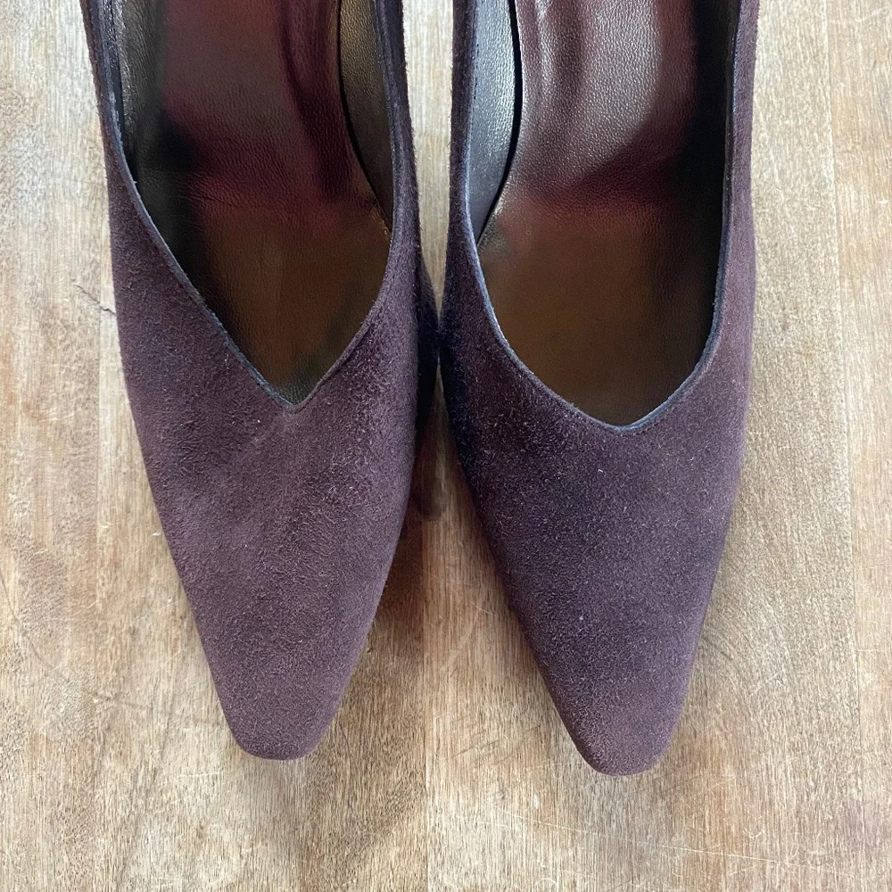 Vintage Stuart Weitzman Heels Shoes Chocolate Brown Suede Pointy Y2K 9.5 - Picture 4 of 6